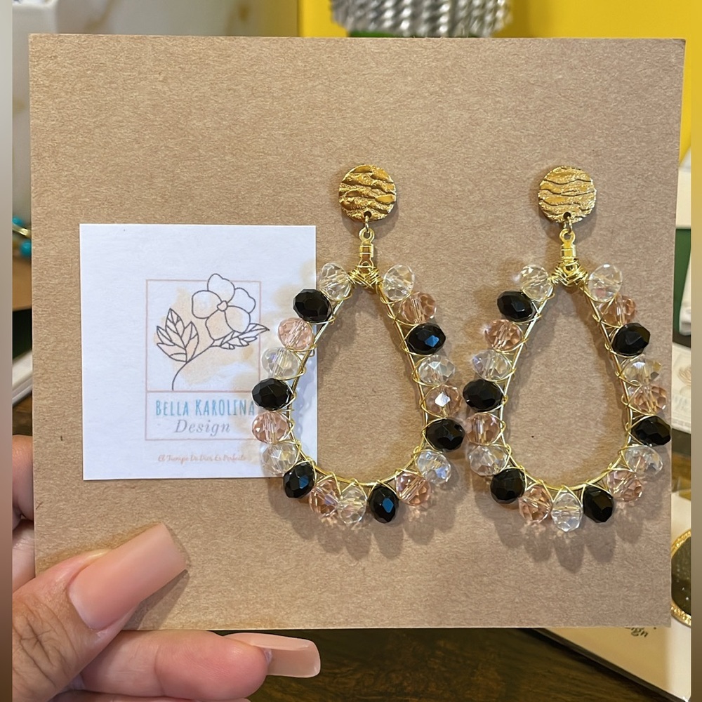 Gold and Black Teardrop Earrings